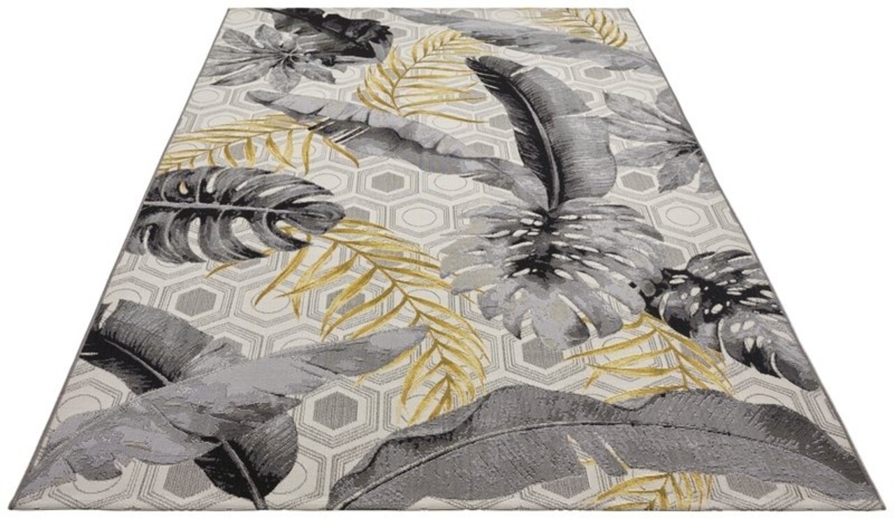 Binnen- En Buitenkleed - Flair Leaves Grijs/Geel