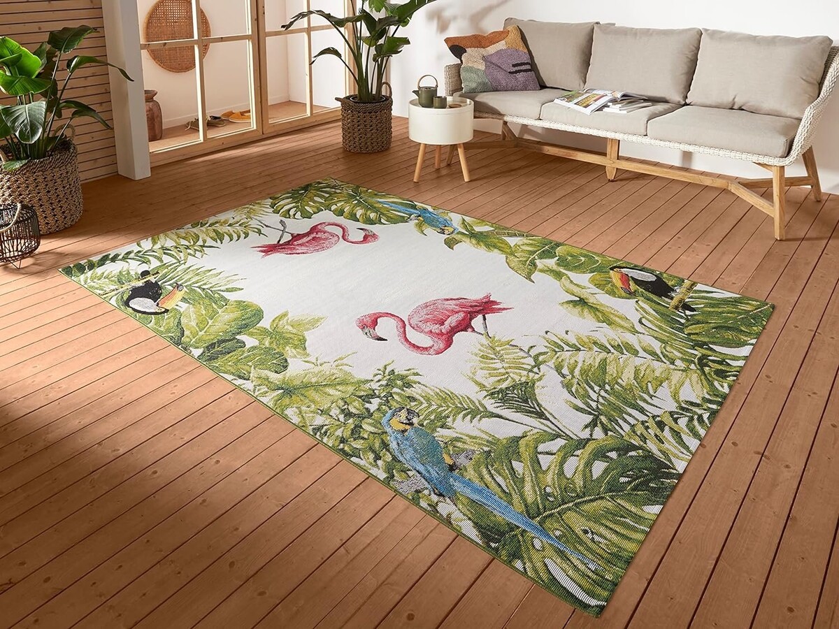 Binnen- En Buitenkleed - Tropical Flamingo & Leaves Meerkleurig