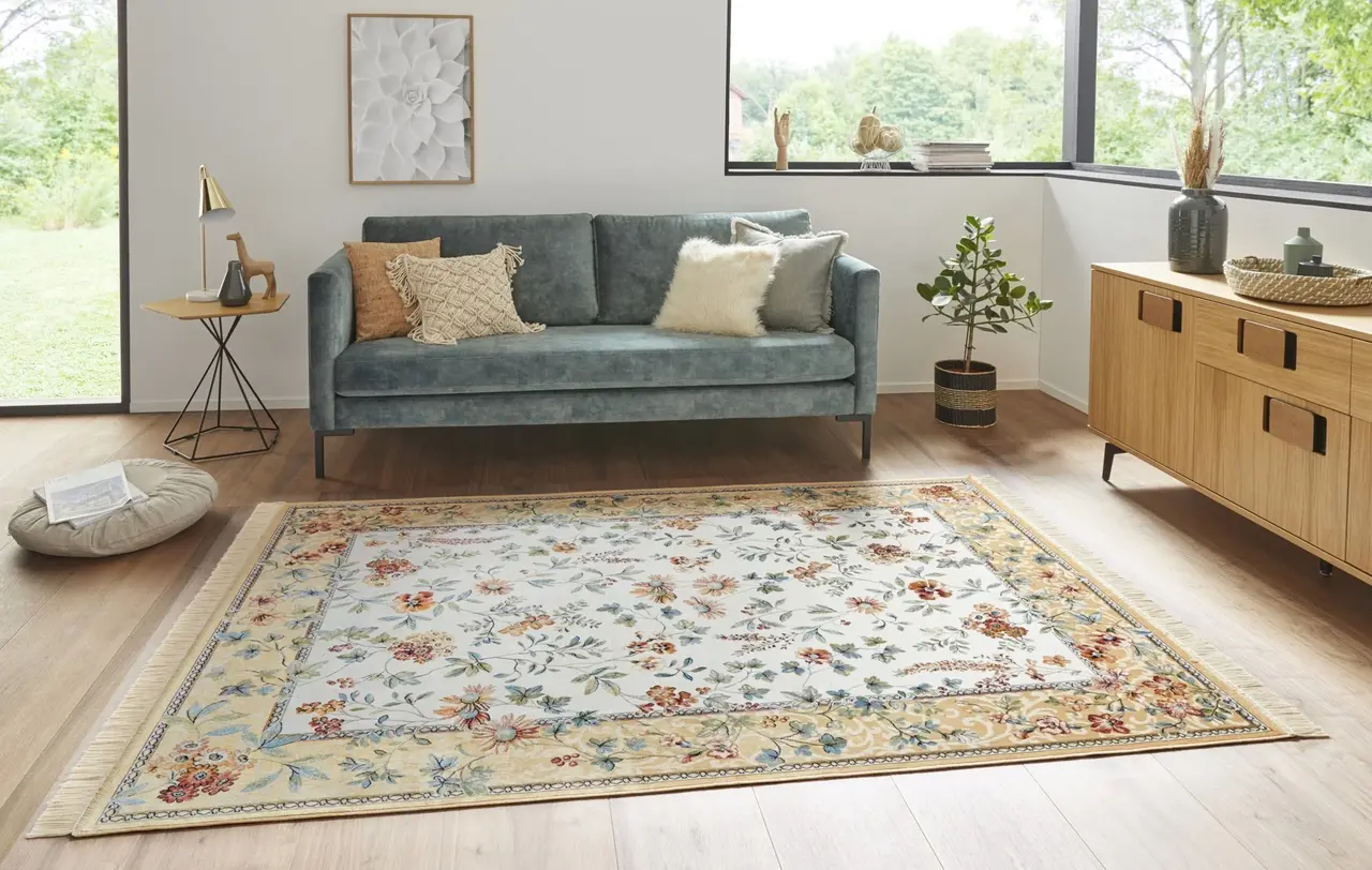 Klassiek Vintage vloerkleed - Laagpolig - Naveh - Franjes - Crème / Multi Klassiek Vintage vloerkleed - Laagpolig - Naveh - Franjes - Crème / Multi