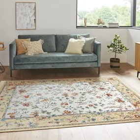 Klassiek Vintage vloerkleed - Laagpolig - Naveh - Franjes - Crème / Multi