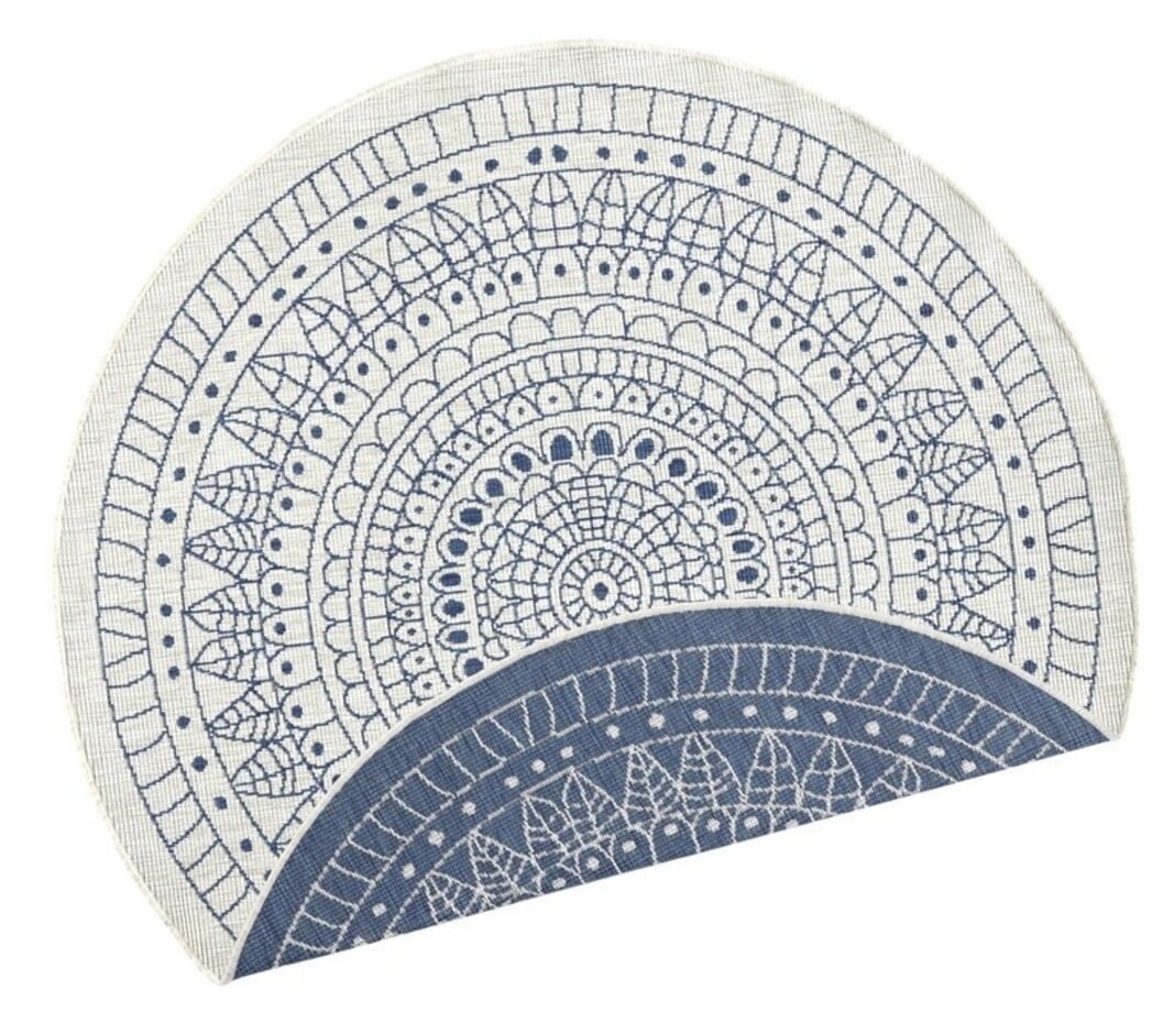 Rond Binnen & Buitenkleed Omkeerbaar - Porto Blauw/Crème