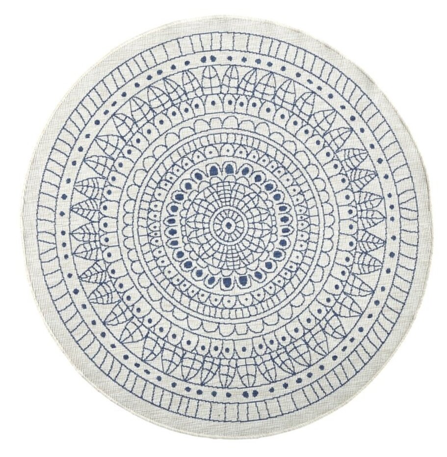 Rond Binnen & Buitenkleed Omkeerbaar - Porto Blauw/Crème