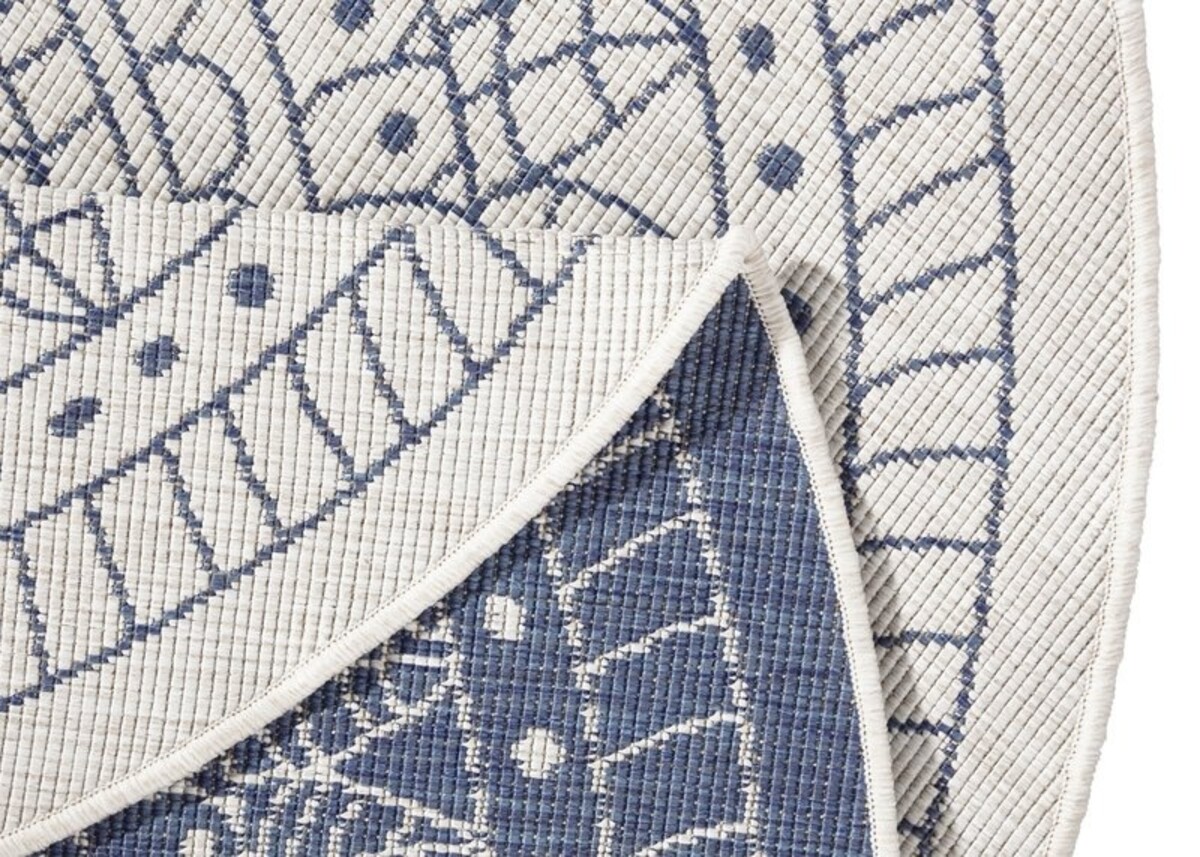 Rond Binnen & Buitenkleed Omkeerbaar - Porto Blauw/Crème