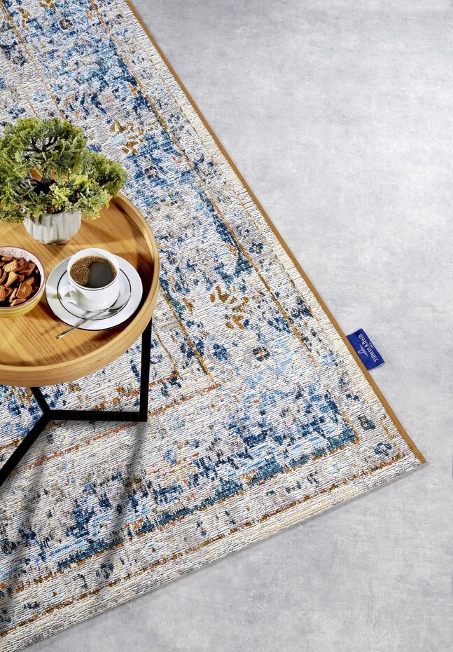 Vintage binnen- en buitenkleed - Rene Blauw/Crème Vintage binnen- en buitenkleed - Rene Blauw/Crème