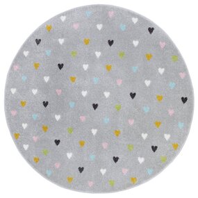 Rond Kindervloerkleed - Adventures Hartjes Grijs/Multicolor