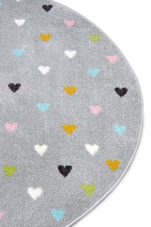 Rond Kindervloerkleed - Adventures Hartjes Grijs/Multicolor