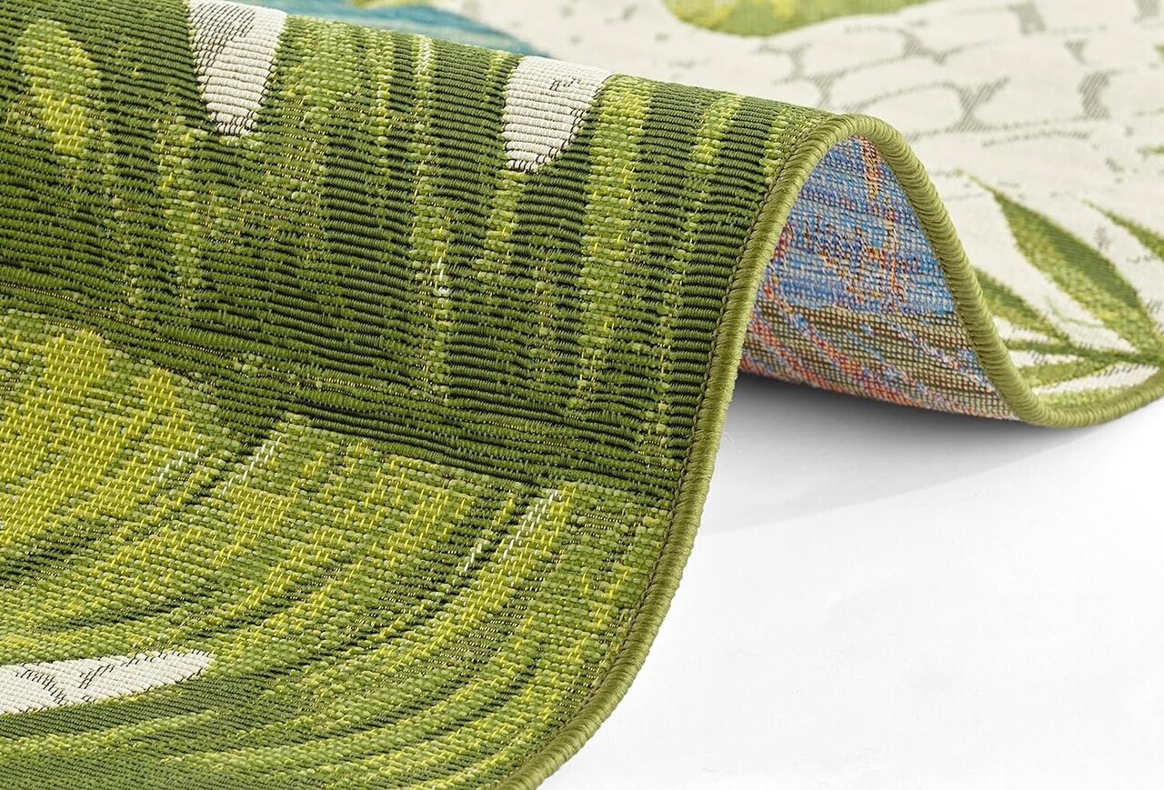 Binnen- En Buitenkleed - Tropical Leaves Groen/Blauw