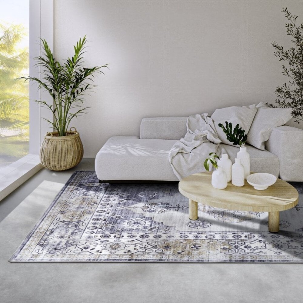 Freundin Home Collection - Asya Laagpolig Vintage vloerkleed - Blauw / Goud Freundin Home Collection - Asya Laagpolig Vintage vloerkleed - Blauw / Goud