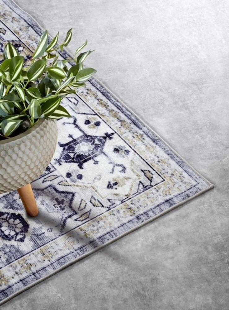 Freundin Home Collection - Asya Laagpolig Vintage vloerkleed - Blauw / Goud Freundin Home Collection - Asya Laagpolig Vintage vloerkleed - Blauw / Goud