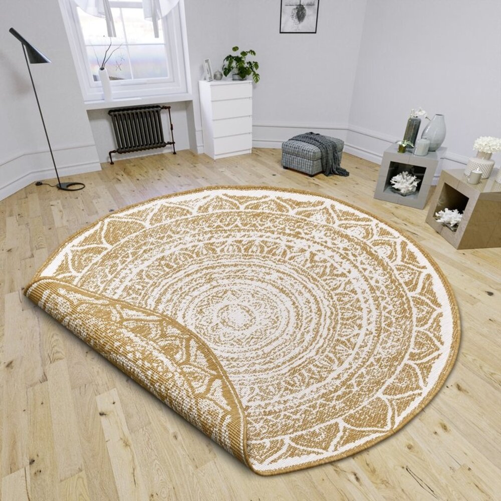 Rond Binnen & Buitenkleed Omkeerbaar - Siruma Geel/Crème Rond Binnen & Buitenkleed Omkeerbaar - Siruma Geel/Crème