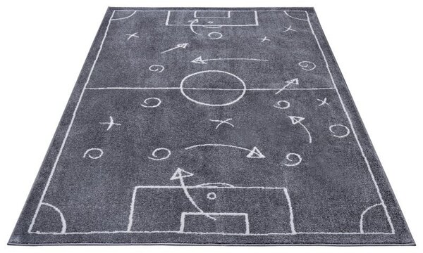 Kindervloerkleed - Adventures Voetbalveld Grijs