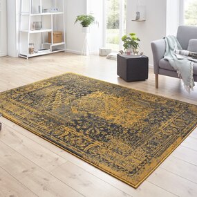 Vintage Laagpolig vloerkleed - Plume - Goud / Grijs
