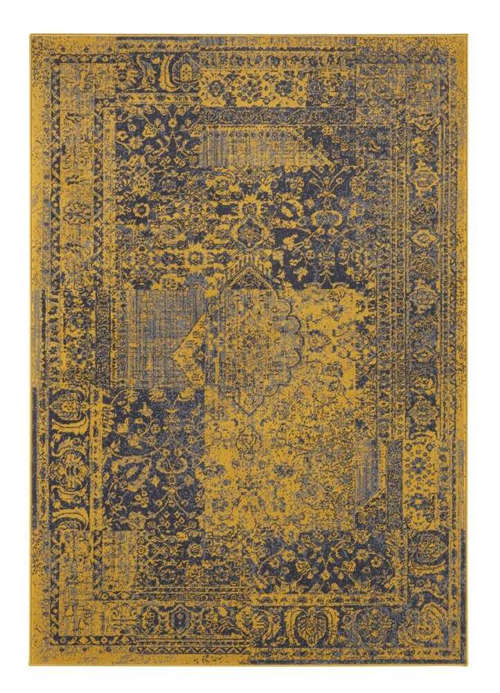 Vintage Laagpolig vloerkleed - Plume - Goud / Grijs