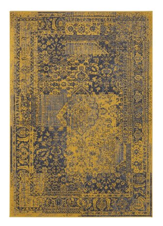Vintage Laagpolig vloerkleed - Plume - Goud / Grijs