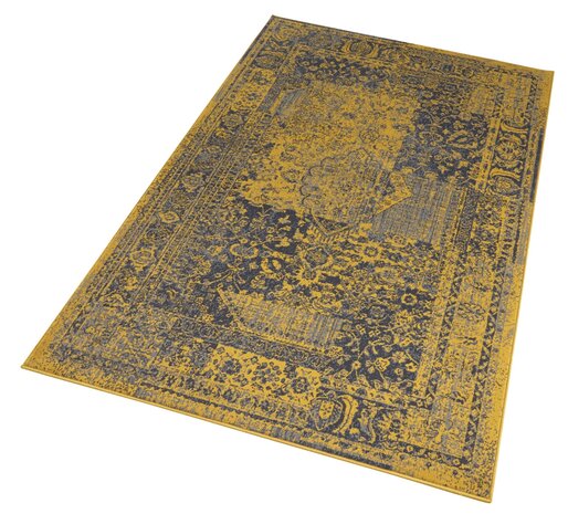 Vintage Laagpolig vloerkleed - Plume - Goud / Grijs