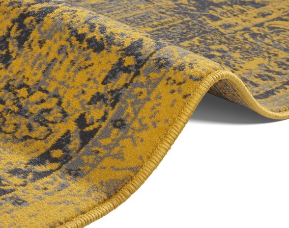 Vintage Laagpolig vloerkleed - Plume - Goud / Grijs