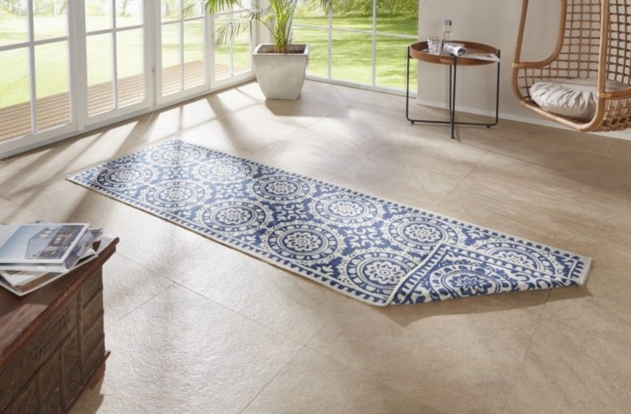 Binnen & Buitenkleed Loper - Jardin Blauw/Crème Binnen & Buitenkleed Loper - Jardin Blauw/Crème