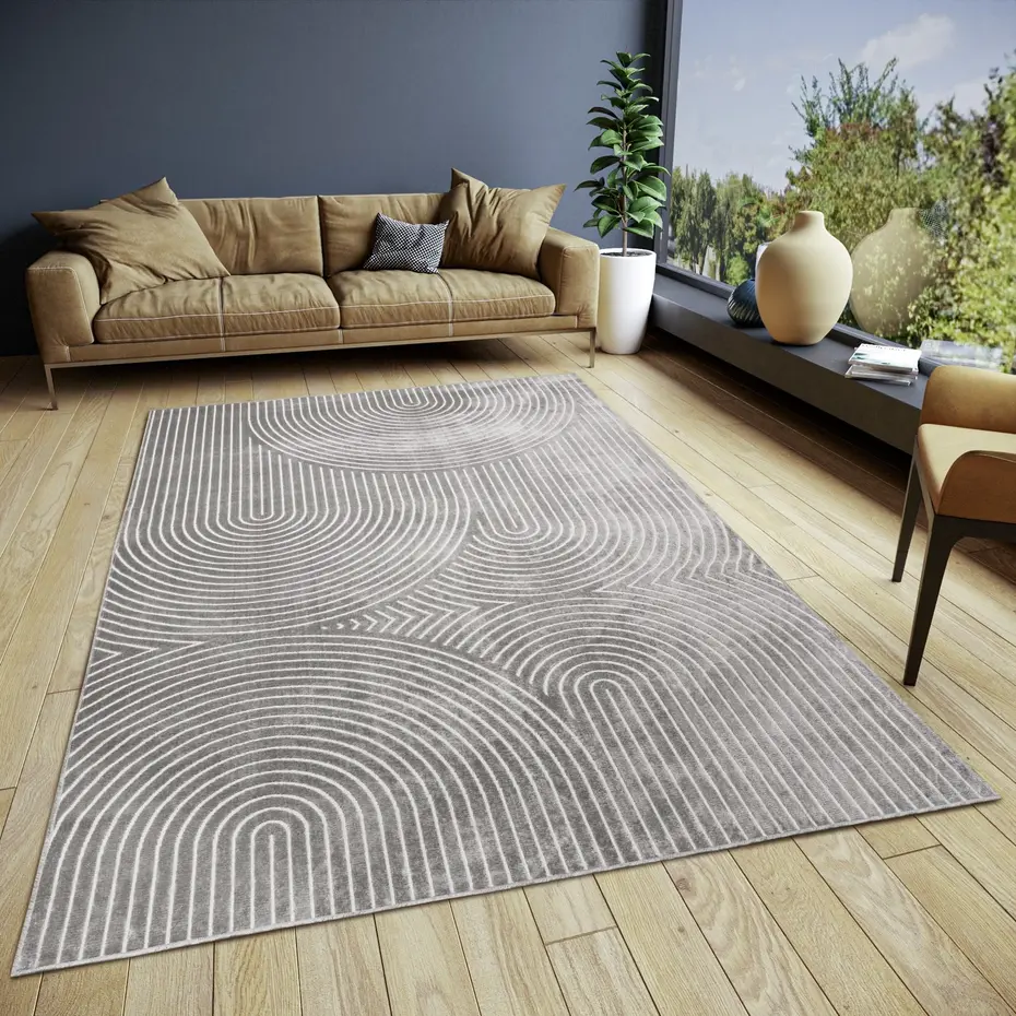 Japandi vloerkleed - Laagpolig - Viscose - Grijs
