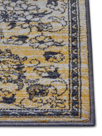 Vintage Patchwork Laagpolig vloerkleed - Gloria - Grijs / Mosterd
