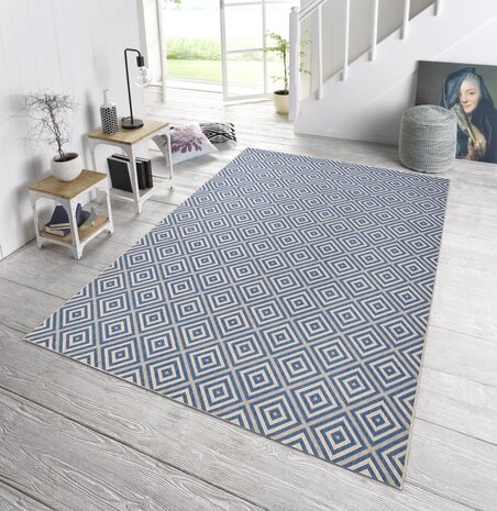 Binnen- en buitenkleed - Karo Blauw/Wit