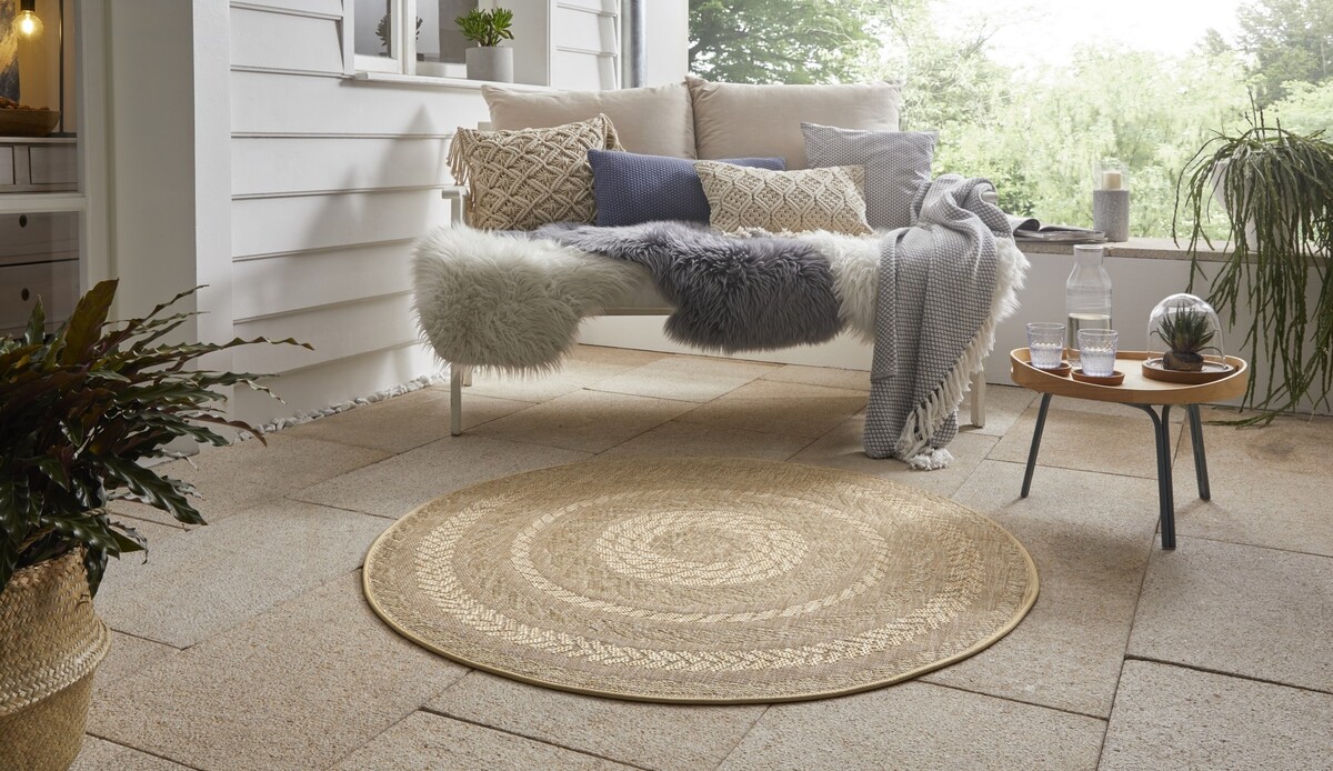 Rond jute vloerkleed - Almendro Beige/Bruin Rond jute vloerkleed - Almendro Beige/Bruin