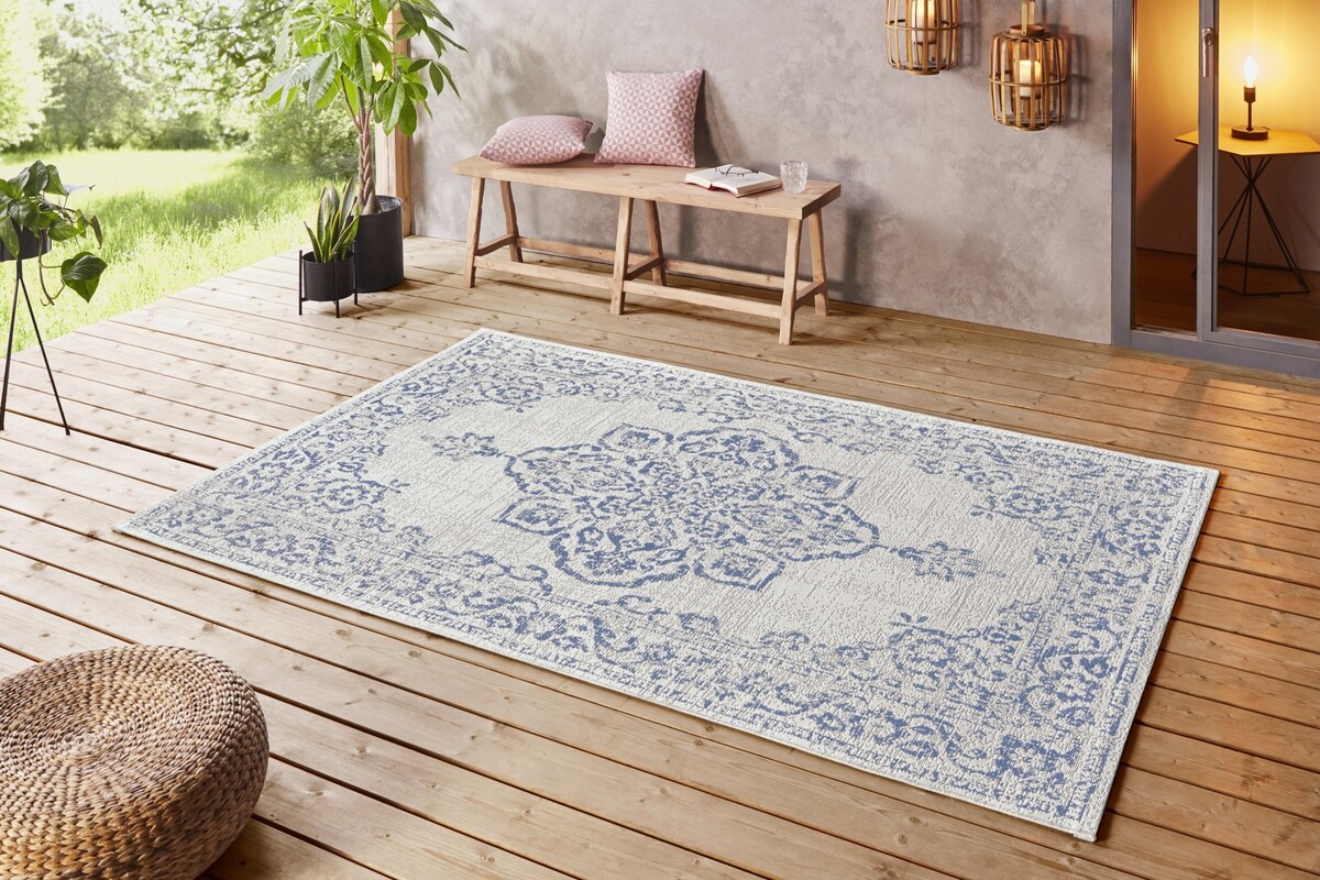 Vintage buitenkleed - Tilos Blauw/Crème