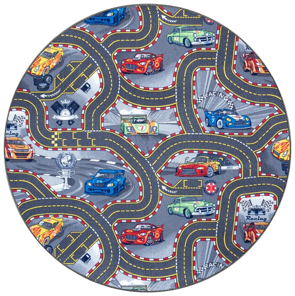 Rond Speelkleed - Race Track Grijs/Multi