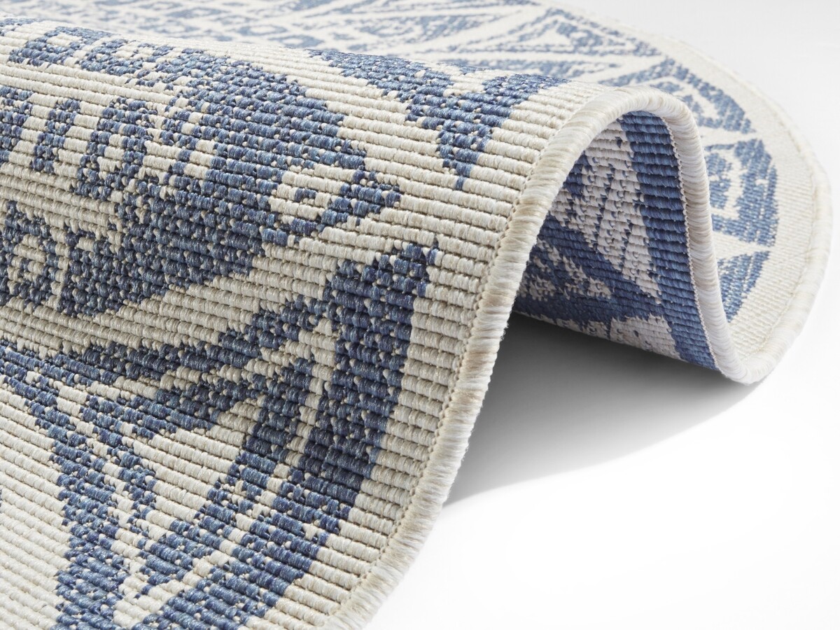 Rond binnen- en buitenkleed - Lilja Blauw/Crème Rond binnen- en buitenkleed - Lilja Blauw/Crème