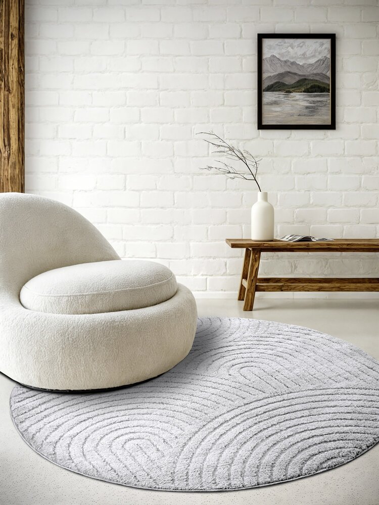 Rond Japandi vloerkleed - Panglao Grijs