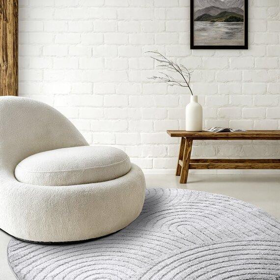 SONGMICS HOME Rond vloerkleed 120 cm d Woonkamertapijt Antisliptapijt Pluizig Decoratie Woonkamer Slaapkamer Machinewasbaar Boho-stijl Duifgrijs TAR051G01