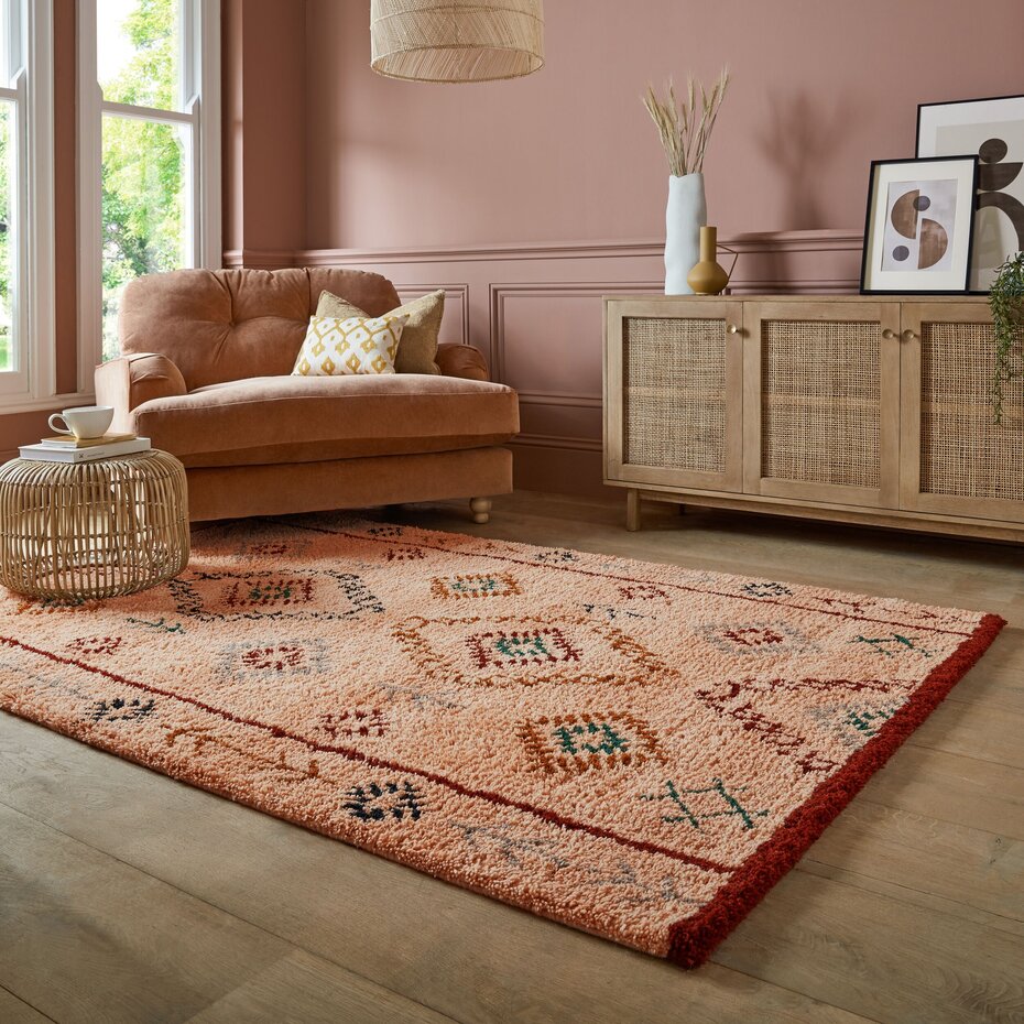 Wollen Bohemian vloerkleed - Sahara Berber Shaggy Roze