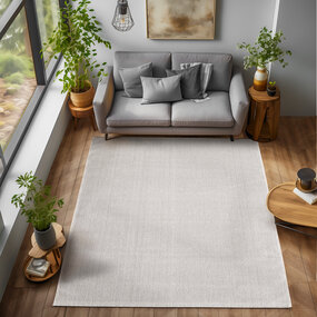 Laagpolig vloerkleed - Gevlochten - Handgeweven Look - Creme