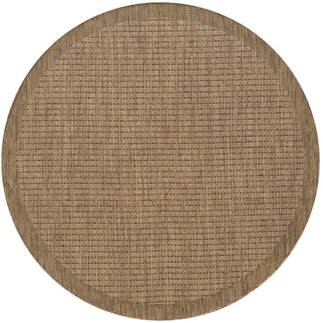 Rond Binnen & Buiten vloerkleed - Riza - Kader Motief - Bruin
