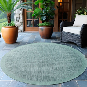 Rond Binnen & Buiten vloerkleed - Riza - Kader Motief - Blauw