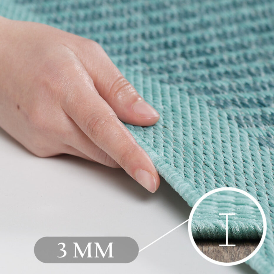 Rond Binnen & Buiten vloerkleed - Riza - Kader Motief - Blauw Rond Binnen & Buiten vloerkleed - Riza - Kader Motief - Blauw