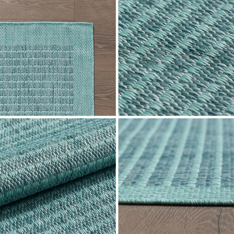 Rond Binnen & Buiten vloerkleed - Riza - Kader Motief - Blauw