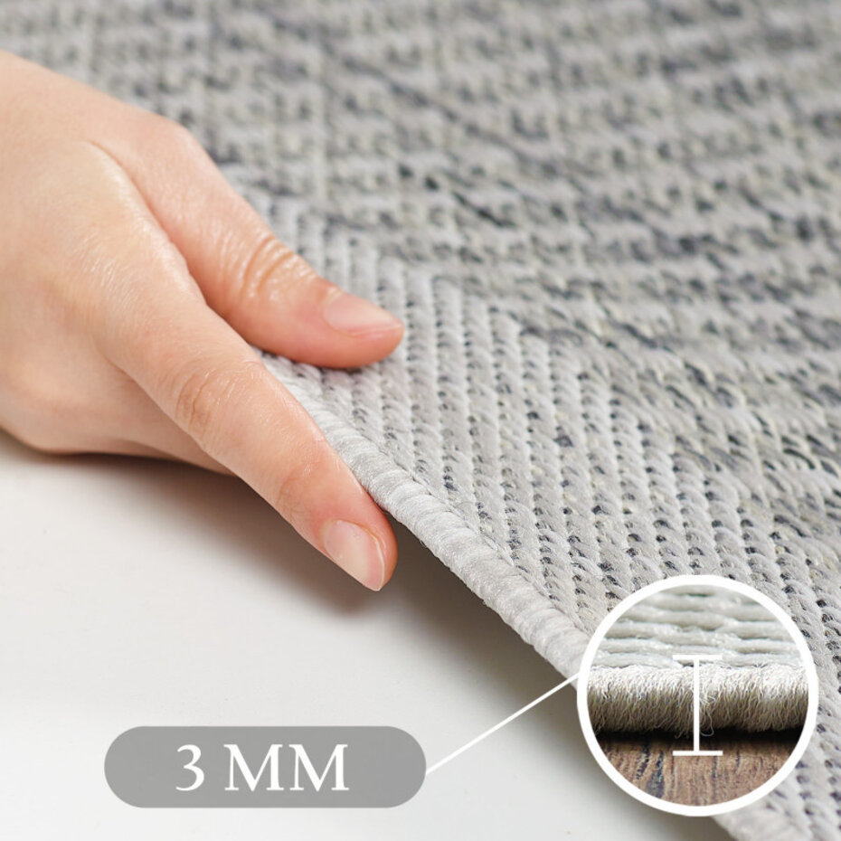 Rond Binnen & Buiten vloerkleed - Riza - Kader Motief - Grijs Rond Binnen & Buiten vloerkleed - Riza - Kader Motief - Grijs