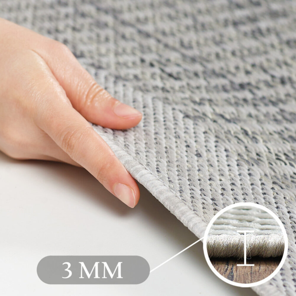 Rond Binnen & Buiten vloerkleed - Riza - Kader Motief - Grijs Rond Binnen & Buiten vloerkleed - Riza - Kader Motief - Grijs