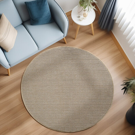 Rond Laagpolig vloerkleed - Gevlochten - Handgeweven Look - Beige