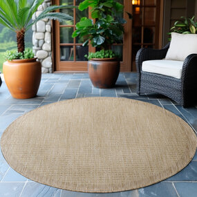 Rond Binnen & Buiten vloerkleed - Riza - Kader Motief - Beige