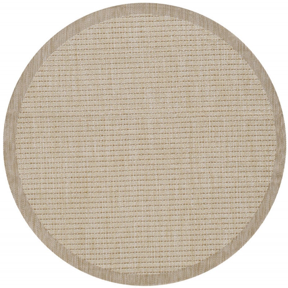 Rond Binnen & Buiten vloerkleed - Riza - Kader Motief - Beige Rond Binnen & Buiten vloerkleed - Riza - Kader Motief - Beige