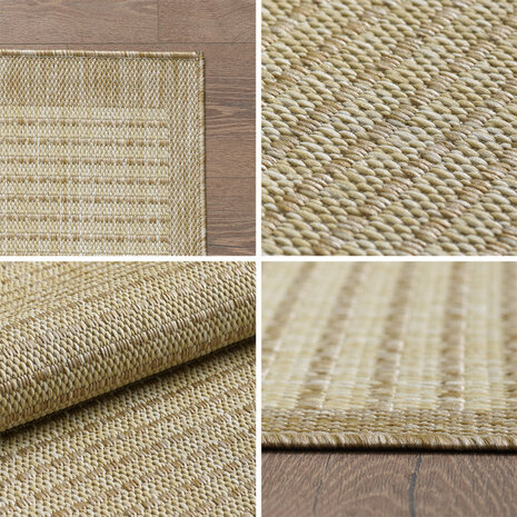 Rond Binnen & Buiten vloerkleed - Riza - Kader Motief - Beige