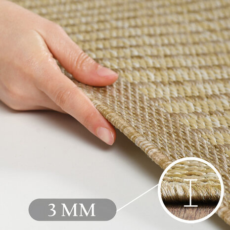 Rond Binnen & Buiten vloerkleed - Riza - Kader Motief - Beige