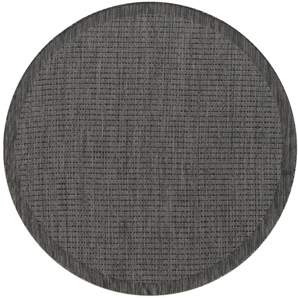 Rond Binnen & Buiten vloerkleed - Riza - Kader Motief - Zwart Rond Binnen & Buiten vloerkleed - Riza - Kader Motief - Zwart