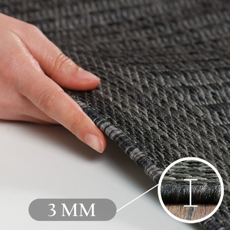 Rond Binnen & Buiten vloerkleed - Riza - Kader Motief - Zwart Rond Binnen & Buiten vloerkleed - Riza - Kader Motief - Zwart