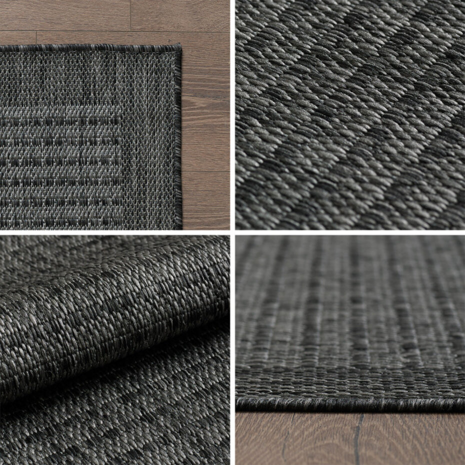 Rond Binnen & Buiten vloerkleed - Riza - Kader Motief - Zwart Rond Binnen & Buiten vloerkleed - Riza - Kader Motief - Zwart