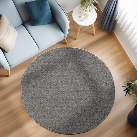Rond Laagpolig vloerkleed - Gevlochten - Handgeweven Look - Grijs