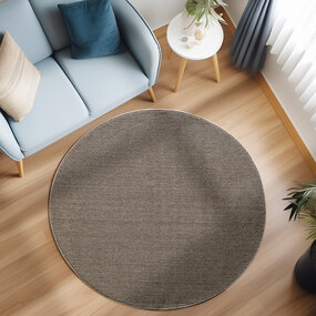 Rond Laagpolig vloerkleed - Gevlochten - Handgeweven Look - Bruin