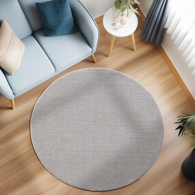 Rond Laagpolig vloerkleed - Gevlochten - Handgeweven Look - Zilver