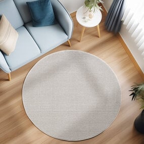 Rond Laagpolig vloerkleed - Gevlochten - Handgeweven Look - Creme